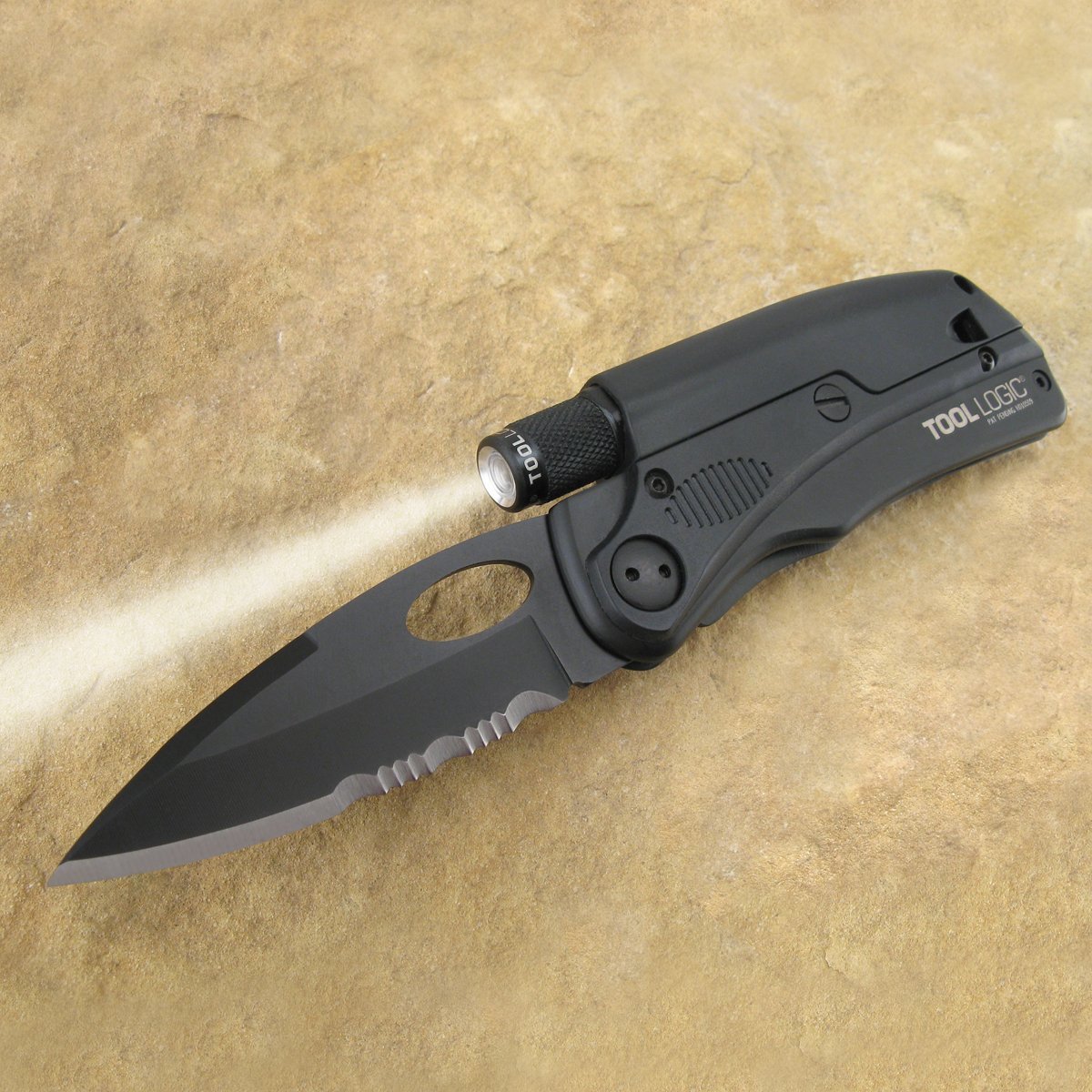 SLP2 Tactical Folding Serrated Knife w/LED Flashlight, Fire Starter, Whistle. 1200 x 1200