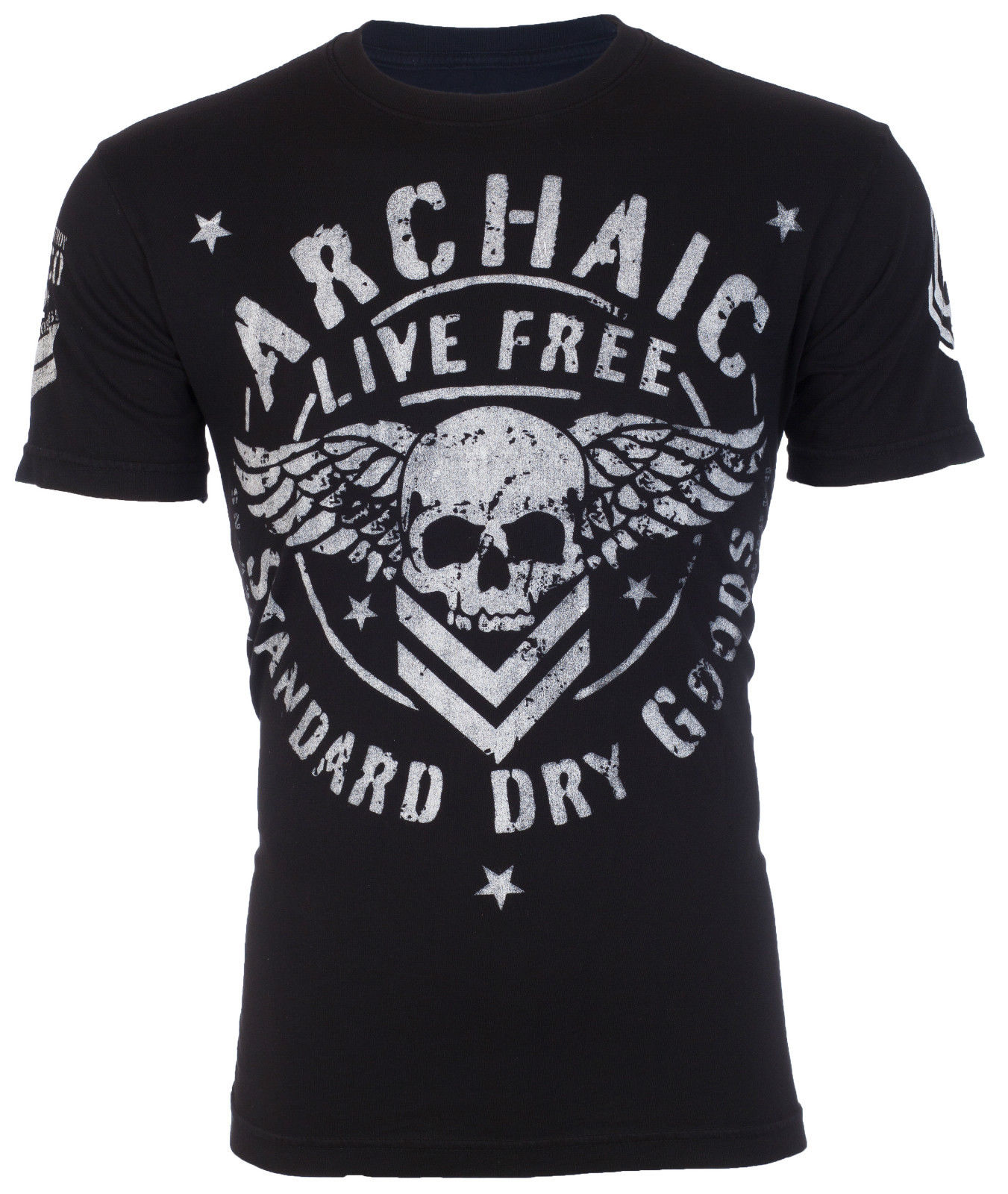 Archaic Live Free Military Stripes Skull and Wings SHIRT. S24